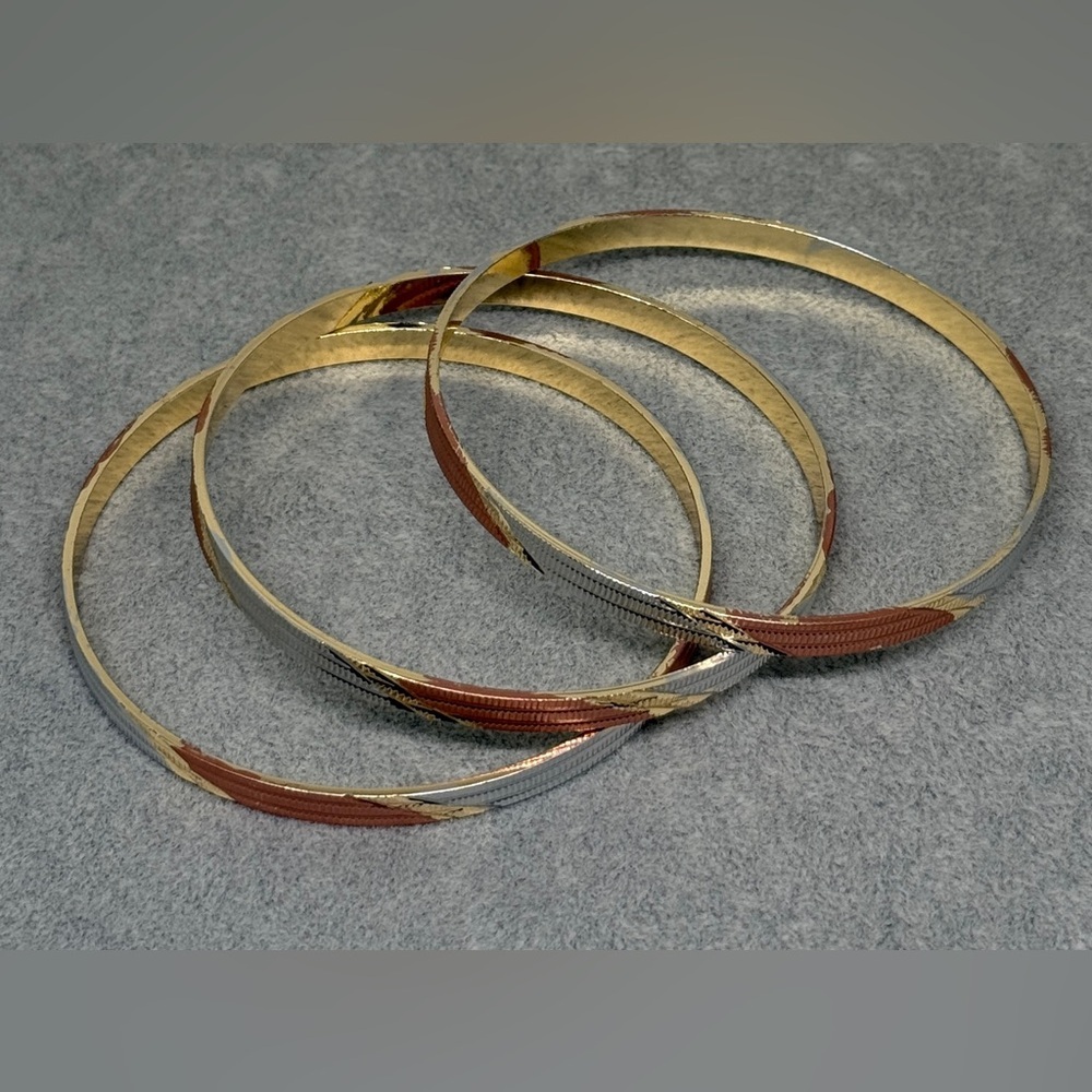 Gold plated bangles / bracelets, set of 3
8.5” 
New, Never worn - Picture 5 of 5